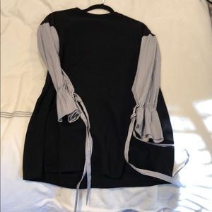 Super cute  black mini dress with ties on sleeves